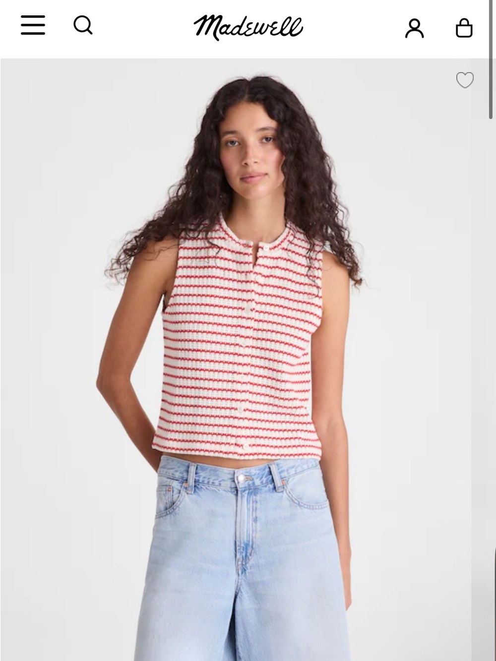 Madewell Textured-Knit Button-Front Shell Top - Tuck Stitch Stripe
